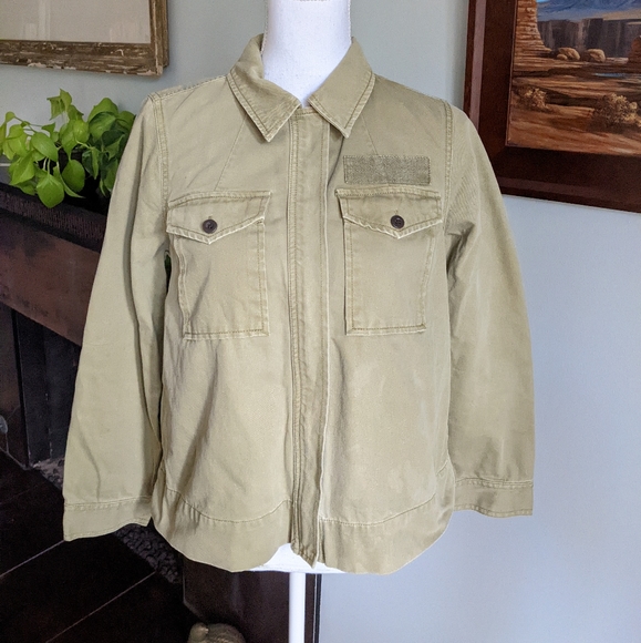 Madewell Jackets & Blazers - MADEWELL Military Trucker Jacket Loose Fit Zip Front Women's Small Green Yellow